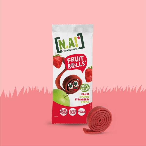 N.A! Nature Addict Fruit Rolls Strawberry and Apple - Box of 12 Sachets - 100% Fruit - No Added Sugars, No Sweeteners or Preservatives