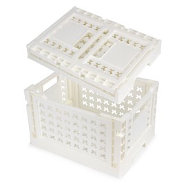 Domiella 2-Pack Foldable High-Strength PP Ventilated Baskets - 12L Collapsible Storage Bins for Kitchen, Camping, Office & Home, Wear Resist Indoor Outdoor Organizer, Medium White