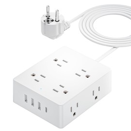 European Travel Plug Adapter, Olcorife US to Europe Type E/F Plug Adapter, International Power Strip with 8 Outlets and 4 USB(1 USB-C), 5 FT Cord for Germany France Iceland Spain