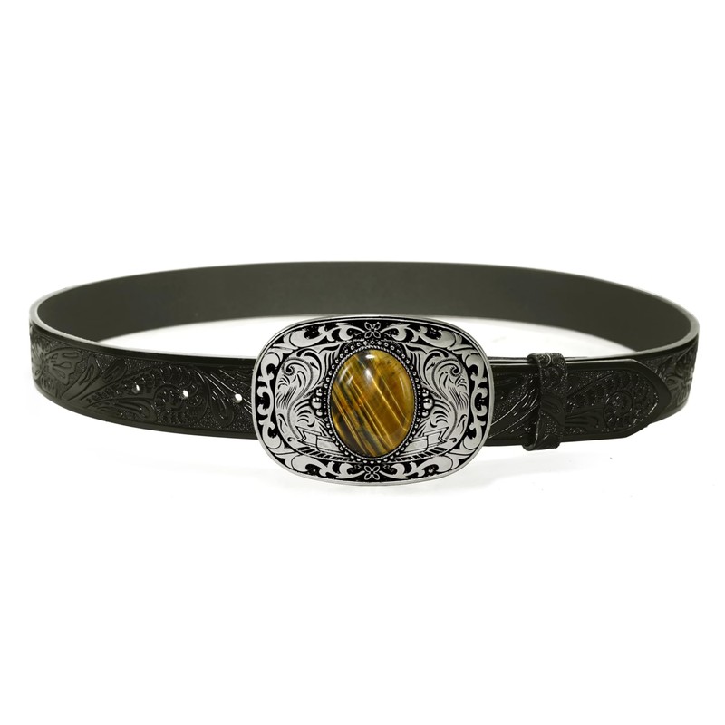 GURANSE Natural Gems Stone Belt Buckle With Acanthus Rectangle Frame