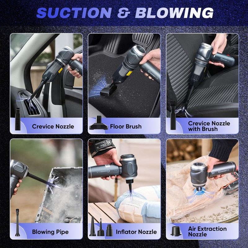 SakerPlus Car Vacuum Portable Cordless, 3-in-1 Hand Held Mini Vacuum
