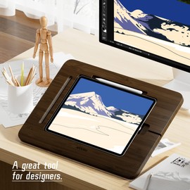 AFOOYO Bamboo Tablet Stand - Portable & Adjustable 5 Angles, Laptop Riser, Book Reading Stand, Compatible with 9.7/10.2/10.5/10.9/11 inches (Walnut Varnish)