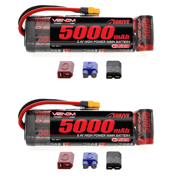 Venom Power - Drive Series 8.4V 5000mAh 7-Cell NiMH Battery Flat - Universal 2.0 Plug/Adapter System Compatible, for Most 1/10 Brushed Radio Control Boats, 2WD and 4WD Cars, Trucks & Buggies