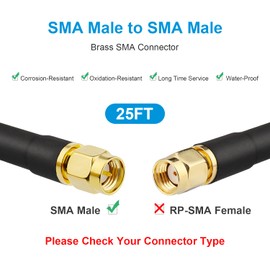 XRDS -RF RG8X SMA Male to SMA Male Coax Cable 25FT, RG8X 50 Ohm Low Loss Pure Copper SMA Cable for SDR Equipment Antenna, Ham Radio, 3G 4G LTE Antenna, ADS-B, GPS and etc