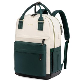 LOVEVOOK Laptop Backpack with USB Port for Men & Women - Ideal for College, Work, Nursing, Travel, Diaper Bag, and Carry-On - Color: Beige-Dark Green-Black, Size: 17.3 Inch