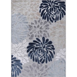 LuuL Home Floral Indoor Outdoor Rugs 8x10 Large Area Rug for Living Room, Patio Decor, Kitchen, and Entryway Rug, Washable Stain Resistant Outside Carpet Blue 8 x 10