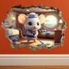 Cozy Mouse Wall Decal, 3D Mouse Sailor Wall Decal, Decorative