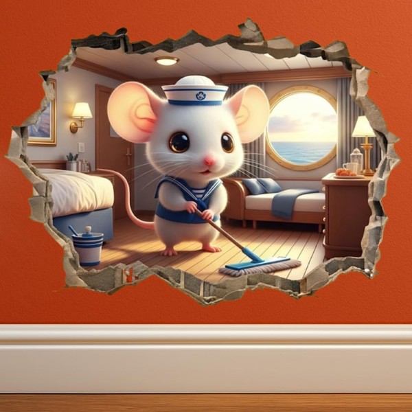 Cozy Mouse Wall Decal, 3D Mouse Sailor Wall Decal, Decorative