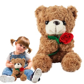 TIVUNORON Teddy Bear Plush Toy Cuddly Toy, 25 cm Teddy Bear Soft Fur Plush Toy, Rose Bear Plush Toy, Cuddly Toy Bear Roses Teddy Bear Cuddly Toy Stuffed Toy Gift (B)