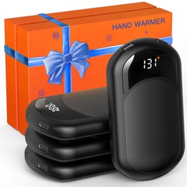 Hand Warmers Rechargeable, 4 Pack Electric Hand Warmer with Gift Box, LED Battery and Temperature Display, Quick Heating Portable Pocket Heater, for Men Women, Camping, Hunting Black