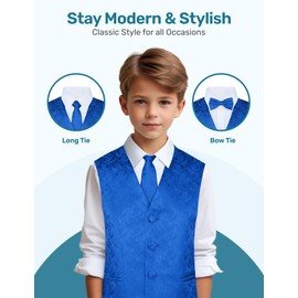 S.H. Churchill & Co. Conjunto de chaleco y corbata de cachemira para niños, 4 piezas, incluye chaleco para niños, pajarita, corbata y pañuelo de bolsillo, Azul Royal, 14