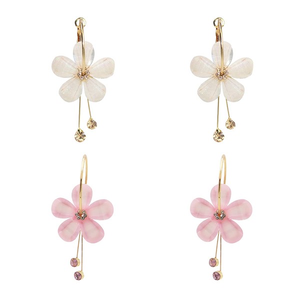 Seakuur Romantic Crystal Acrylic Rose Flower Earrings Five Leaves Exaggerated
