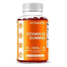 Vitamatic Vitamina D3 5000 UI Gomitas Sabor Fresa Veganas Sin Gluten 60 Uds