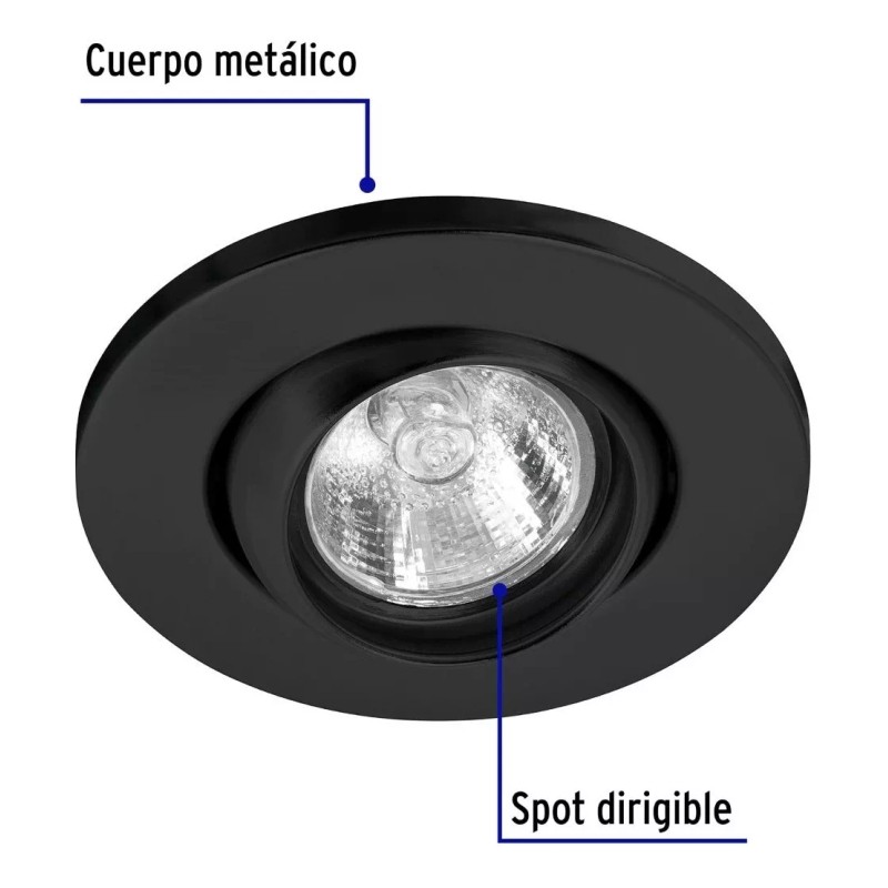 Volteck Luminario Empotrado Dirigible Esférico Negro Para Mr16 Volte