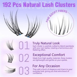 EYDEVRO Lash Clusters Natural Eyelash Clusters Wispy Cluster Eyelash Extensions C Curl 192 Pcs Individual Lashes 8-16mm Mixed DIY Lash Extensions at Home