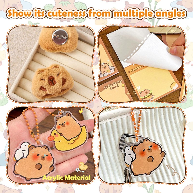 Capybara Pencil Case Multi-Layer School Set with Keychain, Stickers, Brooch,