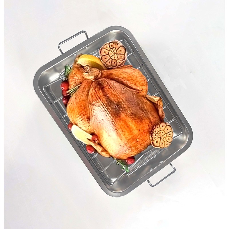 VBOYL 16" Premium Stainless Steel Roaster Pan Set with Baking