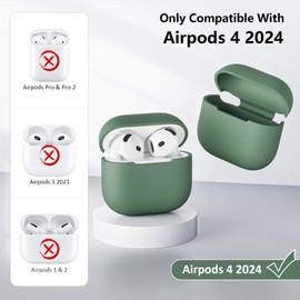 KOKOKA Silikonhülle Kompatibel mit AirPods 4 2024 Hülle Case, Front-LED Sichtbar, Stoßfeste Weiches Silikon Schutzhülle Case für AirPods 4. Generation mit Reinigungsset, Deep Green