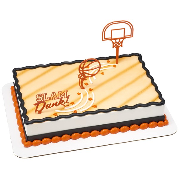 DecoPac Kit de decoración de pasteles de baloncesto, 3 piezas para tartas y cupcakes para cumpleaños, fiestas y celebraciones de equipo, color naranja