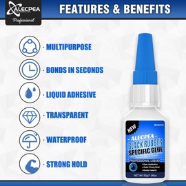 30g Black Rubber Glue - Fast-Bonding, Weatherproof Adhesive for Rubber, Tire, Boots, Belt, DIY Crafts, Car, Rubber Edge,Rubber Tube,Shoes, and More - Quick Set in 15 Seconds, 3 Applicator Nozzles