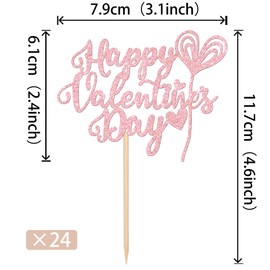 24 piezas de decoración para magdalenas con purpurina para el día de San Valentín, rosa, dulce amor, corazón, sé mi día de San Valentín, para bodas, cumpleaños, decoración de pasteles, suministros