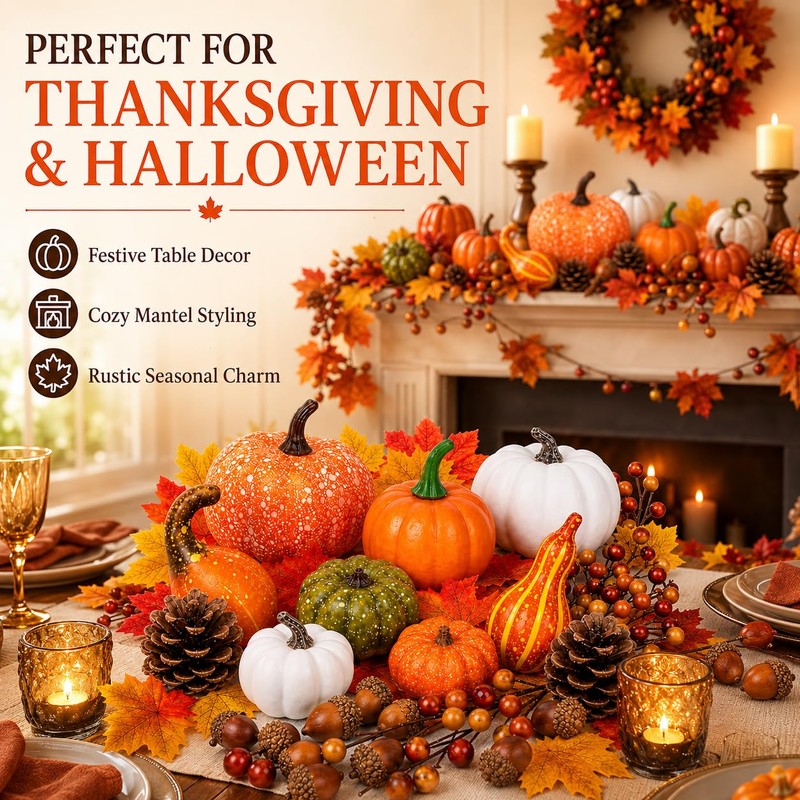 120-Piece Fall Harvest Decor Set with Artificial Mini Pumpkins and