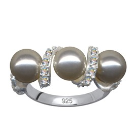 Finger ring with pearls, real 925 silver with zirconia, art nouveau design, stone colour: clear white, modern, cool, trendy hip, 59074, Sterling silver 925, zirconia crystals, acrylic beads, Zirconia