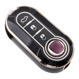 Car Key Fob Cover Case Shell Fit For Fiat 500, Car Key Fob Cover, Buttons Flip Folding Key Case Shel, Car Key Protector Compatible with Fiat 500 500l Brava Bravo (Black)