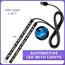 FSTURIOS Car LED Strip Light, 12V 24 LEDs RGB Under Dash Ambient Night Light, USB Port Interior Neon LED Strip Lights, Universal Atmosphere Lamp Decorative Strip for Car Truck SUV (Ice Blue)