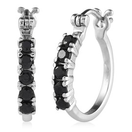 Shop LC Black Spinel Stainless Steel Hoops Hoop Earrings for Women Jewelry Ct 1.23 Christmas Gifts