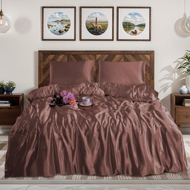 JRI 2Pcs Luxury Silk Satin Duvet Cover Silky Bedding Set, Cool and breathable Duvet Cover and Pillowcases.(SINGLE-BLUSH-PINK)