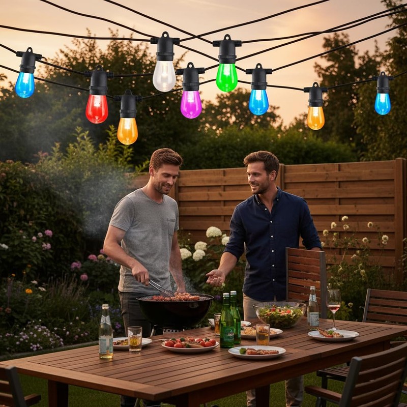 IPStank 48FT Solar-Powered RGB Outdoor String Lights – Dimmable Waterproof
