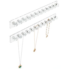 Heesch Necklace Holder, Acrylic Necklace Hanger, Wall Mount Necklace Organizer, Jewelry Hooks for Necklaces, Bracelets, Chains (2-pack Clear)
