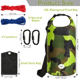 Bear Bag Hanging Kit, 10L Waterproof Bear Proof Food Storage for Backpacking and Camping, Ultralight Bear Proof Canister Gear for Food Storage with Nylon Ropes, Clips and Rock Pouch