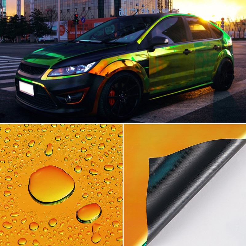 Holographic Laser Metallic Orange Green Car Vinyl Wrap Chameleon Chrome