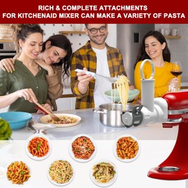 6 IN 1 Gourmet Pasta Attachment for KitchenAid Stand Mixer, Extruder Pasta Maker Attachment with 6 Different Shapes Outlet for KitchenAid Stand Mixer, Pasta Press Outlet Kitchenaid Mixer Accessories
