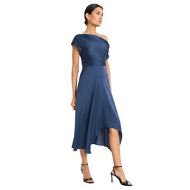 Maggy London Women's MIDI Dress W/Asymmetrical Neck & Hemline, Ensign Blue