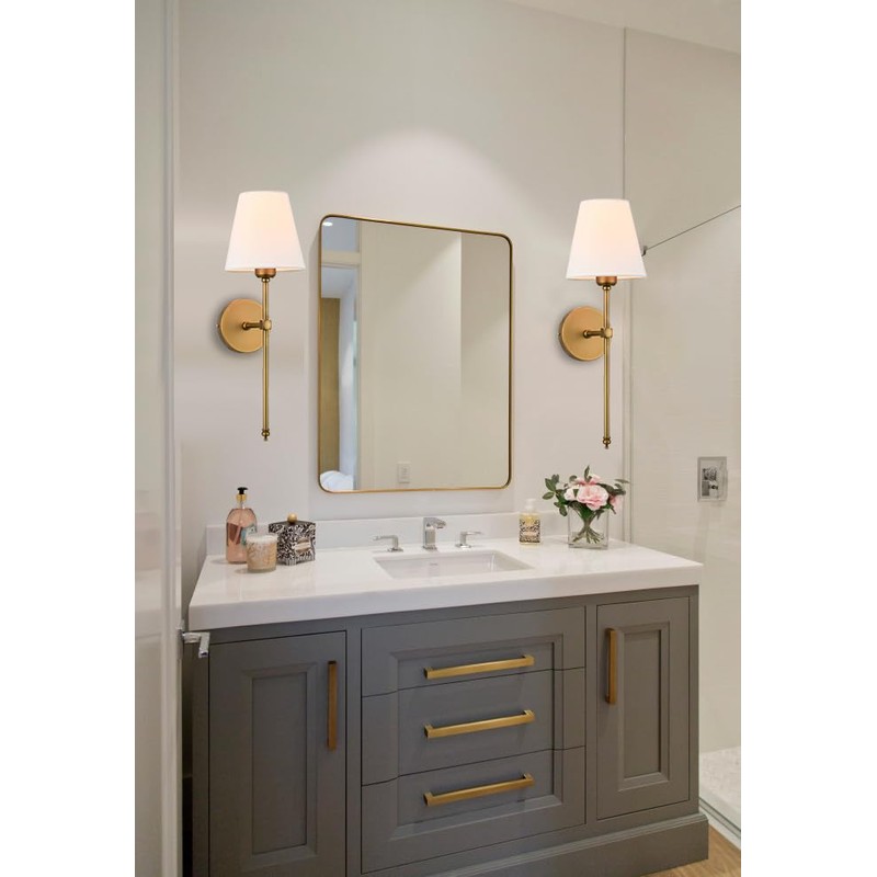 Bsmathom Wall Sconces Sets of 2, Hardwired Classic Brushed Brass
