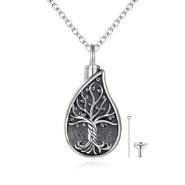 VERECICLY Tree of Life Cremation for Ashes Teardrop Sterling Silver Urn Necklace Pendant Keepsake Urn Locket Jewelry Gift for Women