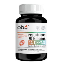 Probioticos 70 Billones de 14 Cepas  Prebioticos Inulina de Agave  Sabila  Probioticos Mujer y Hombre  OBY MULTI Probiotics 70 billones (60 capsulas) 