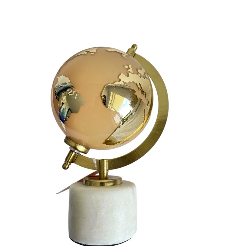 Globe NWT Glass Globe On Marble Alabaster Stand Mirrored Gold