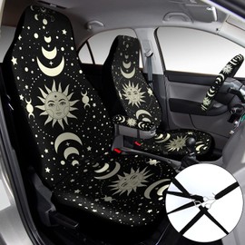 Fiada 15 Pcs Car Seat Covers Full Set Car Accessories Seat Covers Steering Wheel Cover Seat Belt Pads Armrest Pad Cup Holders Keychain for Most Truck SUV