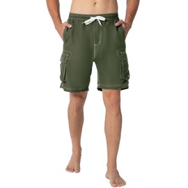JHMORP Men's Swim Shorts Lightweight Quick Dry Beach Bathing Trunks Summer Suit Hawaiian Shorts (Army Green,CA XL)