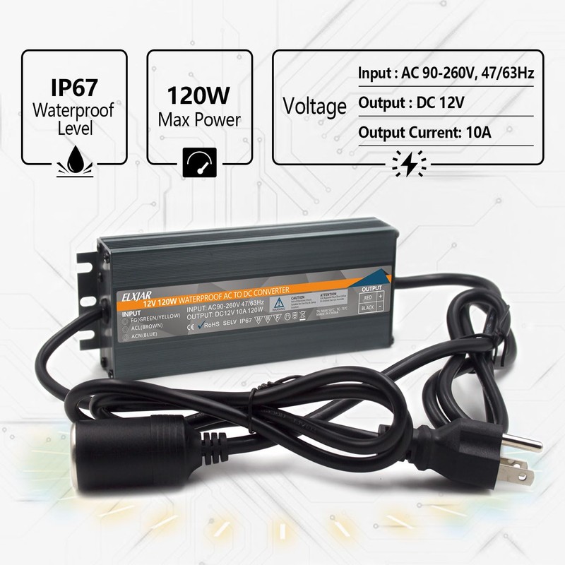 12V 10A 120W AC to DC Converter IP67 Waterproof Power