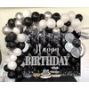 Black Silver Happy Birthday Backdrop 7x5FT - Glitter Decorations Photography