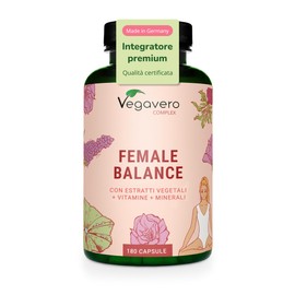 Vegavero FEMALE BALANCE | 180 capsule | per Squilibrio Ormonale con Agnocasto, Maca, Magnesio, Acido Folico, Vitamine e Minerali | Amenorrea e PMS | Vegan e Senza Additivi