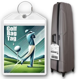 Golf Bag Luggage Tag - Extra Large 9" x 6", Waterproof Plastic Zipper Pouch, PVC Bag Tags for Golf Bag - Sealable Label Holder for Golf Bag (1)