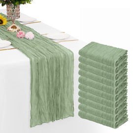 10 Pack Sage Green Cheesecloth Table Runner Gauze Rustic Sheer 35 x 70 inch Sage Cheese Cloth Table Runners for Wedding Party Bridal Shower Decor
