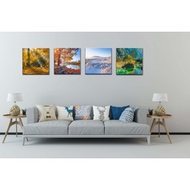 OKEXCKK Four Seasons Landscape Canvas Wall Art Decor - Spring Summer Autumn Winter Colorful Tree Painting Modern Nature Forest Prints Artwork Picture for Bathroom Office Decoration