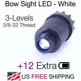 Generic Compound Bow Sight Light White LED 3-Levels Adjustable 3/8-32 Thread 12 Battery